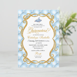 Invitation Cendrillon bleu Chaussure en verre Princesse Quinc