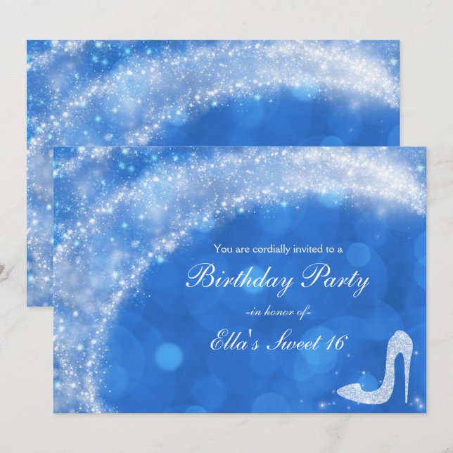 Invitation Cendrillon Bleu et Blanc à Talons Hauts avec Étinc (Devant / Derrière)