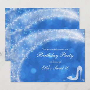 Invitation Cendrillon Bleu et Blanc à Talons Hauts avec Étinc