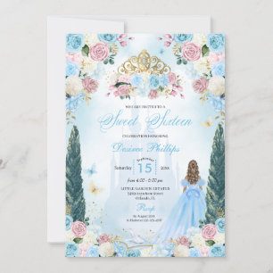 Invitation Cendrillon bleu et rose Fairytale Princess Sweet 1
