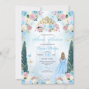 Invitation Cendrillon bleu et rose Fairytale Princess Sweet 1