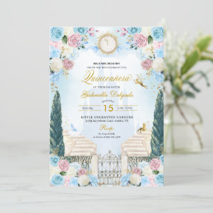 Invitation Cendrillon bleu et rose Princesse Fairy Quinceaner