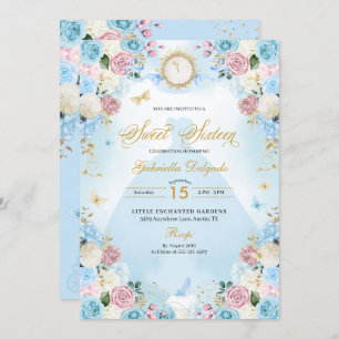 Invitation Cendrillon bleu et rose Princesse Robe douce 16