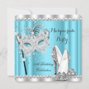 Invitation Cendrillon Bleu Mascarade Masque Talons Anniversai