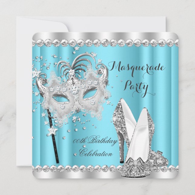 Invitation Cendrillon Bleu Masquerade Masque Talons Anniversa (Devant)