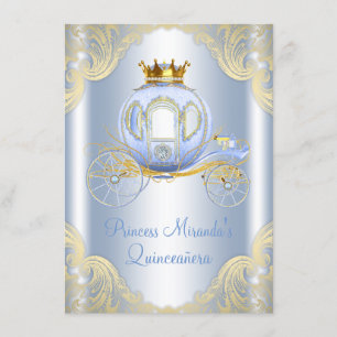 Invitation Cendrillon Bleu Or Princesse Quinceanera