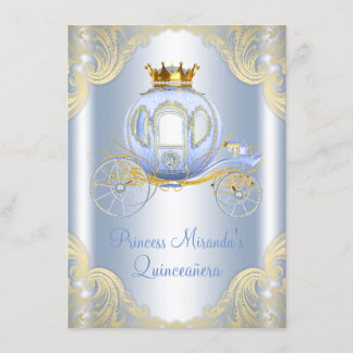 Invitation Cendrillon Bleu Or Princesse Quinceanera