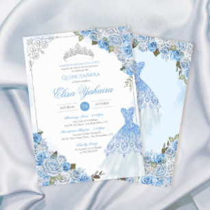Invitation Cendrillon Bleu Rose Argent Princesse Quinceanera