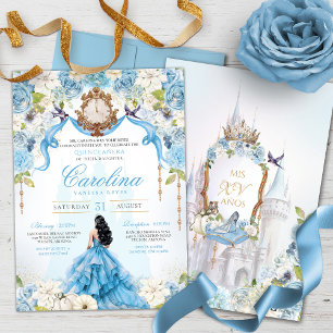 Invitation Cendrillon Bleu Rose Luxe Princesse Quinceanera