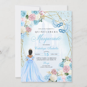 Invitation Cendrillon bleu rose pâle Masquerade Quinceanera