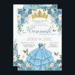 Invitation Cendrillon bleu Rose papillon Princesse Sweet 16<br><div class="desc">Cette élégante invitation à l'anniversaire de sweet sixteen floral présente des papillons (vous pouvez les déplacer ou les enlever) et de belles fleurs. Il y a une belle tiare dorée et tout le texte peut être customisé. Tout le texte peut être customisé pour votre occasion spéciale et d'autres variations de...</div>