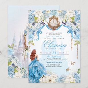 Invitation Cendrillon Bleu Royal Sweet 16 Princesse Anniversa