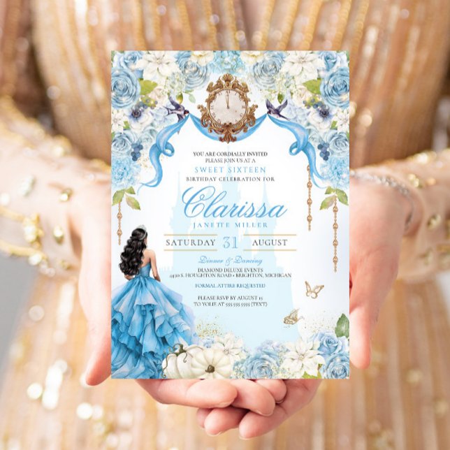 Invitation Cendrillon Bleu Sweet sixteen Royal Princesse (Créateur téléchargé)
