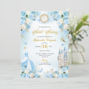 Invitation Cendrillon Blue Fairytale Princess Sweet sixteen