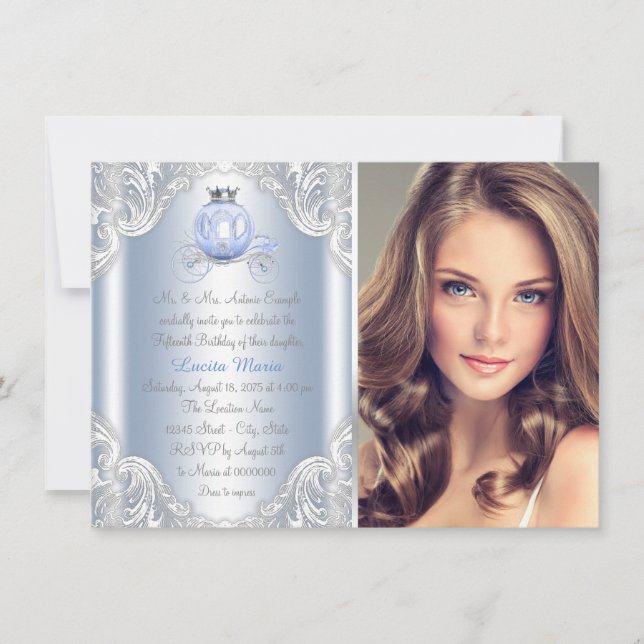 Invitation Cendrillon Blue Princess Anniversaire (Devant)