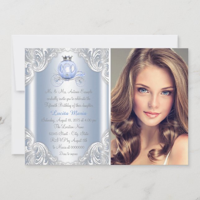 Invitation Cendrillon Blue Princess Quinceanera (Devant)