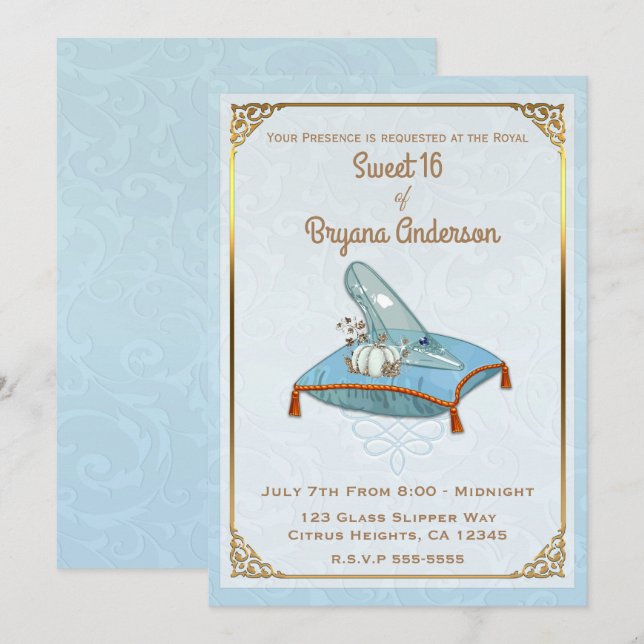 Invitation Cendrillon du livre d'histoires, chaussure de verr (Devant / Derrière)