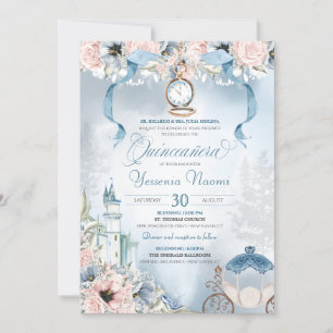 Invitation Cendrillon Fairy Tale Bleu Rose clair Quinceanera