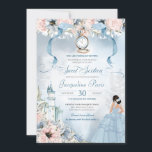Invitation Cendrillon Fairy Tale Princesse Sweet 16 Anniversa<br><div class="desc">Cette belle élégante invitation à conte de fées invitation vos invités avec un thème de Cendrillon, avec un château, belle botanique rose et bleu floral, une glissière en verre manquante et l'invité d'honneur dans une robe de bal magnifique. Tout le texte est entièrement personnalisable et peut être modifié selon vos...</div>