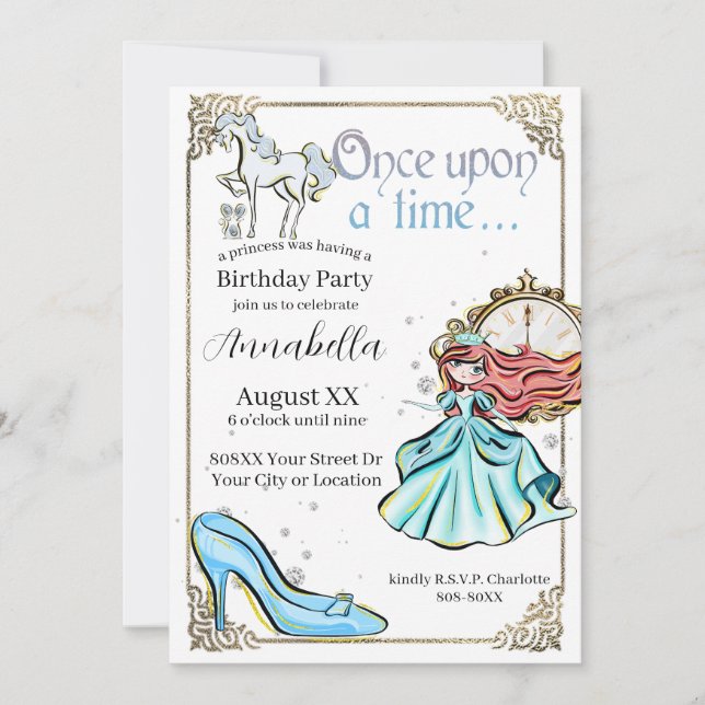 Invitation Cendrillon Illustré Thème de conte fée (Devant)