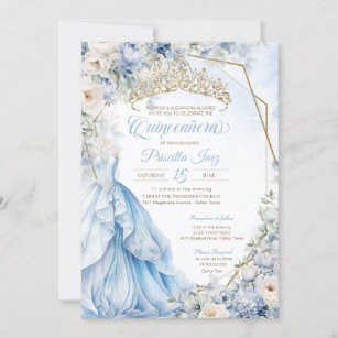 Invitation Cendrillon Princesse Bleu clair Or Quinceañera