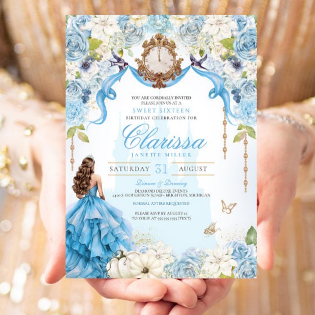 Invitation Cendrillon Princesse Bleu clair Royal Sweet 16 (Créateur téléchargé)