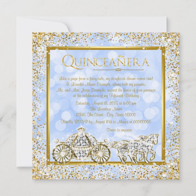 Invitation Cendrillon Princesse Cheval Carrosse Quinceanera (Devant)