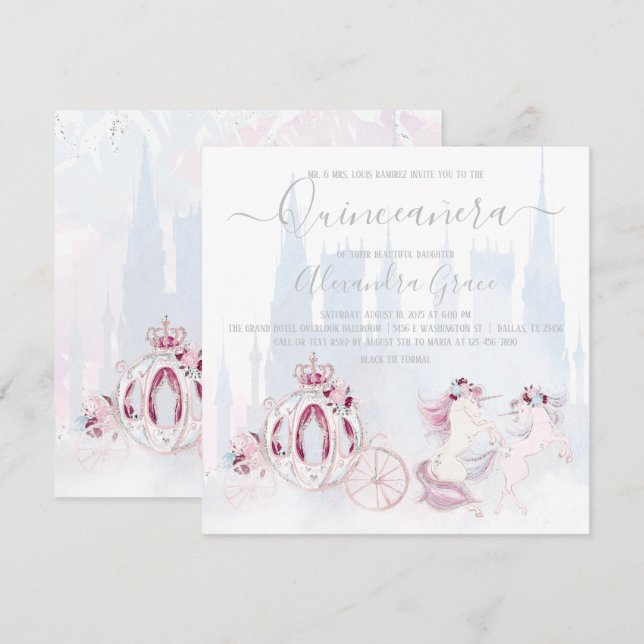 Invitation Cendrillon princesse Fairy Tale Quinceanera (Devant / Derrière)