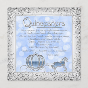 Invitation Cendrillon Princesse Quinceanera Argent Bleu