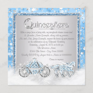 Invitation Cendrillon Princesse Quinceanera Argent Bleu