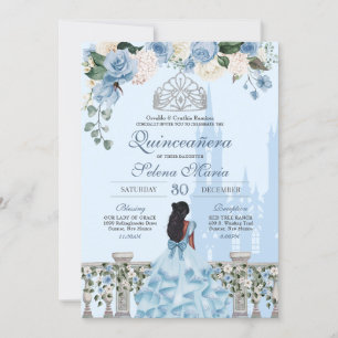 Invitation Cendrillon Rose bleu Silver Princesse Quinceañera