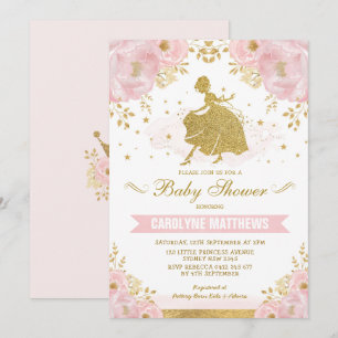 Invitation Cendrillon rose Floral Princess Girl Baby shower