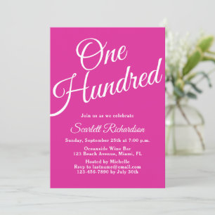 Invitation Cent Script rose 100e fête d'anniversaire
