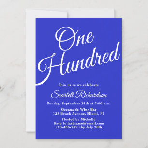 Invitation Cent Script Royal Blue 100e fête d'anniversaire