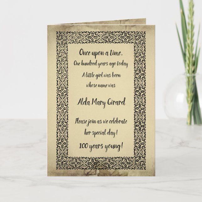 Invitation Centenarian Antique Storybook Page 100e anniversai (Devant)