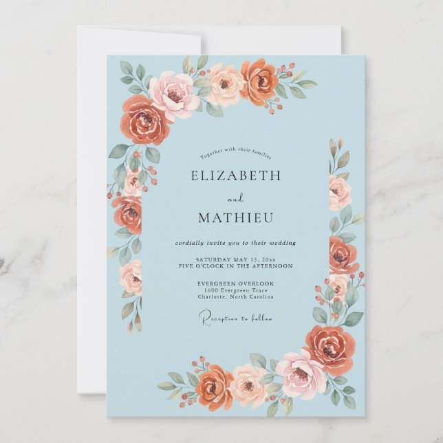 Invitation Céramique délicate bleu ciel pour mariage (Devant)
