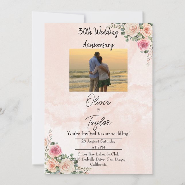 Invitation Céramique rose vif Anniversaire du Mariage Floral (Devant)