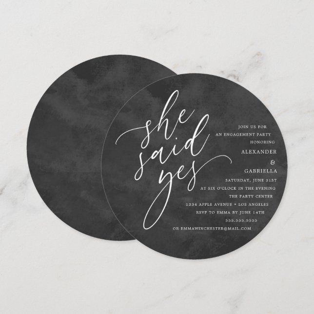 Invitation Cercle Blanc Script Elle A Dit Oui Partie Engageme (Devant / Derrière)