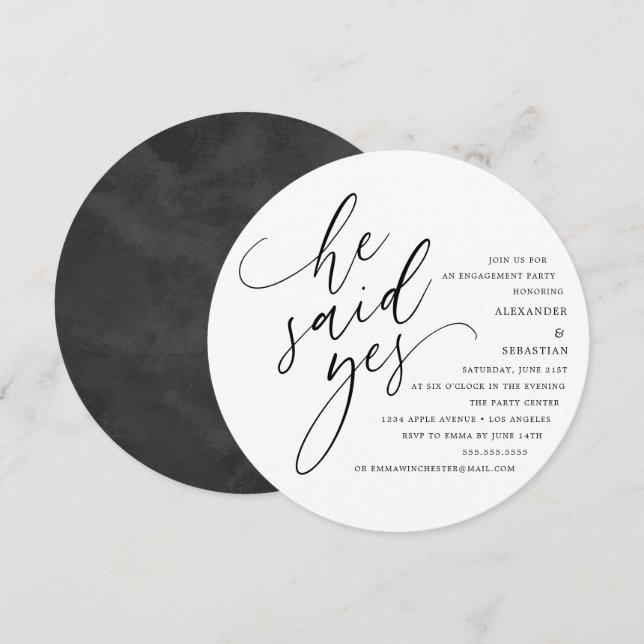 Invitation Cercle Blanc Script Il A Dit Oui Partie Engagement (Devant / Derrière)