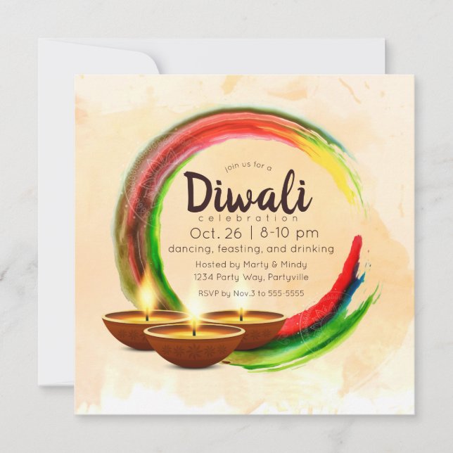 Invitation Cercle d'aquarelle Diwali Diyas (Devant)