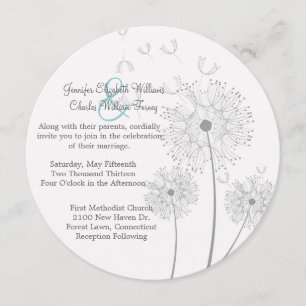 Invitation Cercle de Dandelion blanc et gris