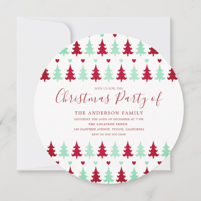 Invitation Cercle de fête de Noël des Motifs de l'arbre vert  (Devant)