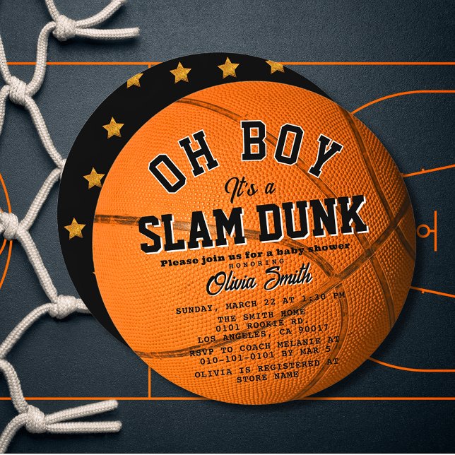 Invitation Cercle de fête prénatale pour garçon Slam Dunk Bas (Créateur téléchargé)