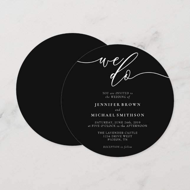 Invitation Cercle de mariage Black Signature We Do (Devant / Derrière)
