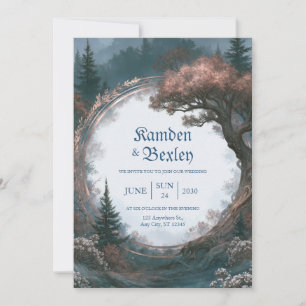 Invitation Cercle de mariage en bois doré rose