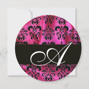 INVITATION CERCLE DE MONOGRAMME EN TISSU DAMASSÉ NOIR ROSE FU