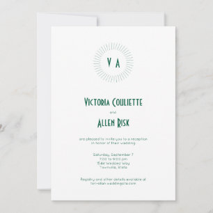 Invitation Cercle de monogramme vert minimaliste de réception
