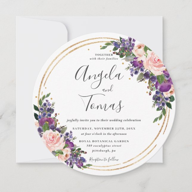 Invitation Cercle de Parties scintillant d'or de Mariage flor (Devant)