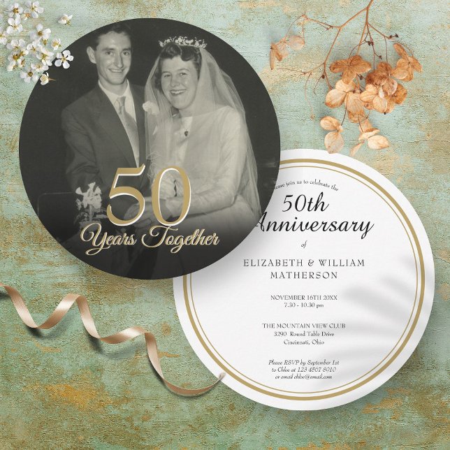 Invitation Cercle de photo d'anniversaire de mariage de n'imp (Any Year Together Wedding Anniversary Photo Circle Invitation)