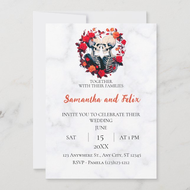 Invitation Cercle de Rose de Mariage en Marbre de Squelette (Devant)